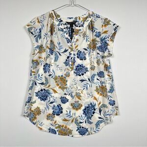 41 Hawthorn Blue and Gold Floral V-Neck Blouse Size XSmall